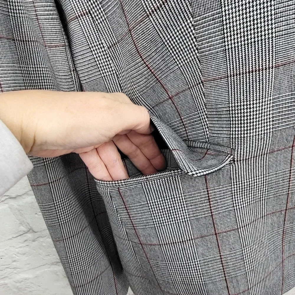 TOMMY HILFIGER Gray Plaid Two Button Blazer Jacket Sz 14 Business Casual Office - Picture 4 of 15